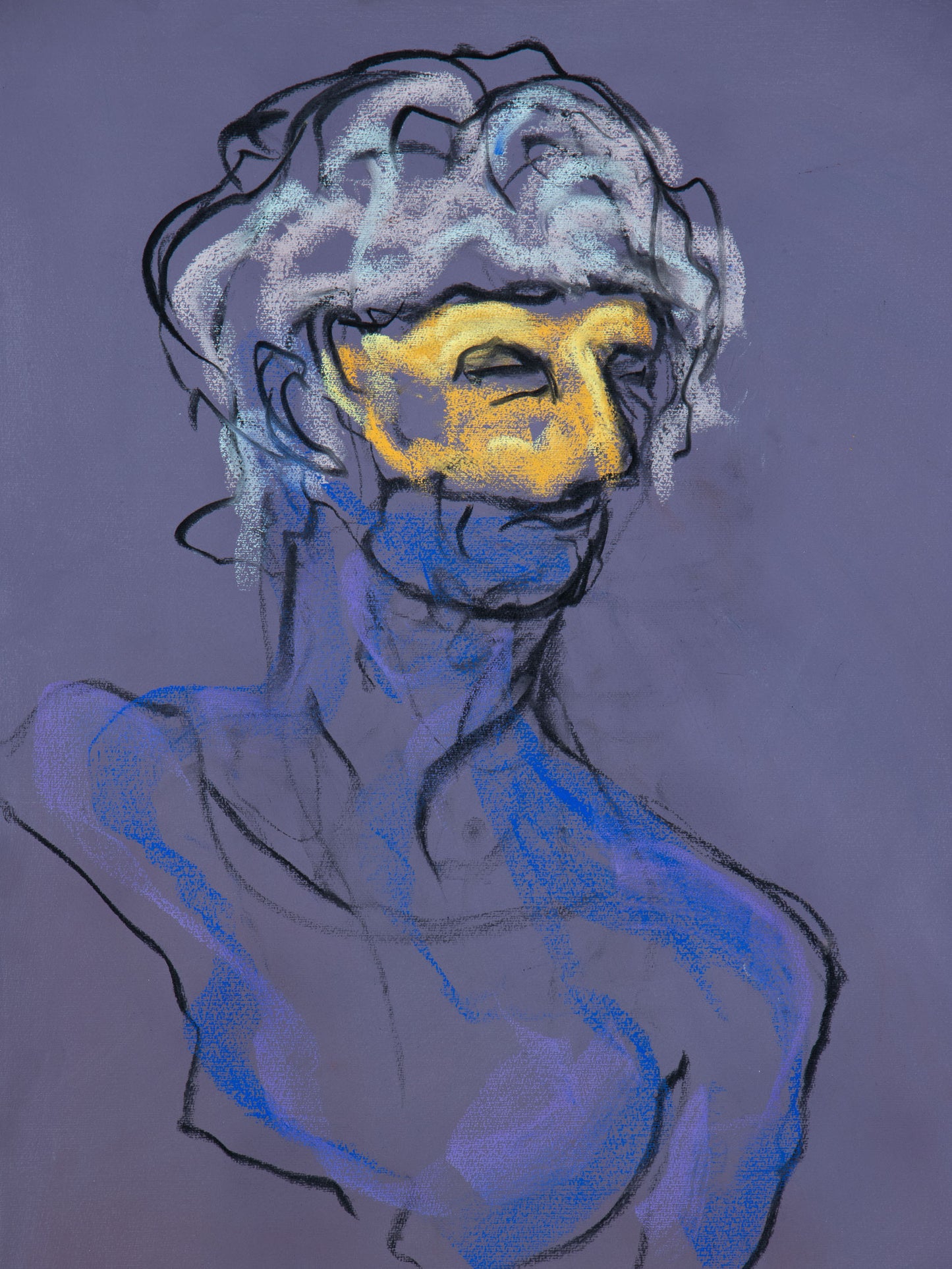 Masque I, 2026 original live portrait drawing by Bogdan Jensen where the face becomes mask colour and performance