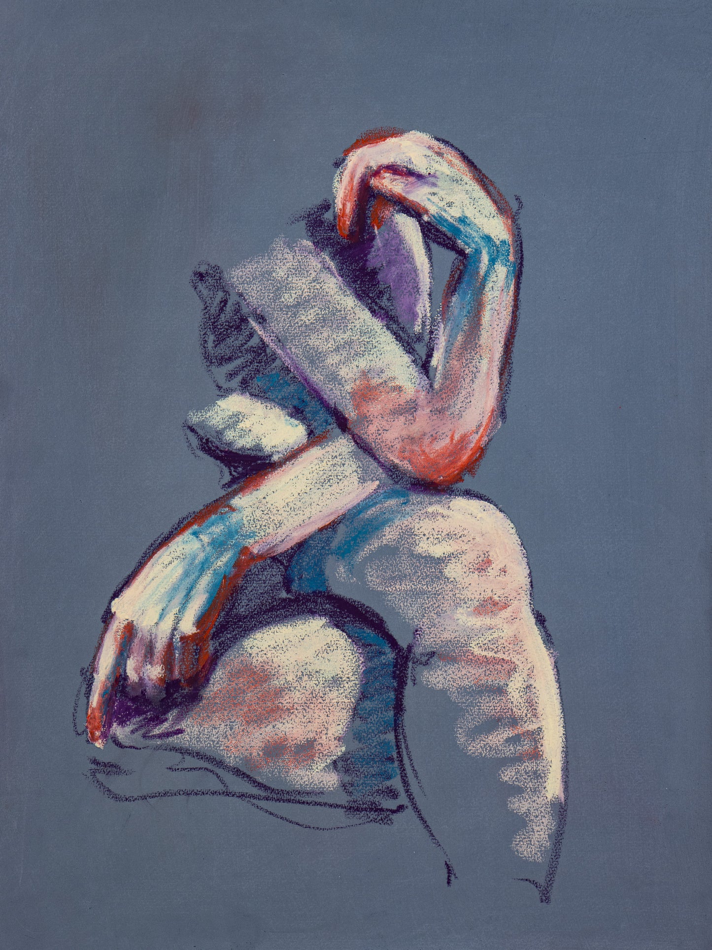 A Gentle Touch giclée fine art print by Bogdan Jensen on Hahnemühle German Etching paper, based on a soft pastel life drawing of a seated figure
