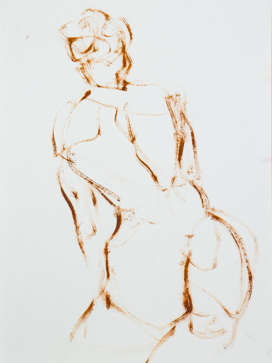 A Shape I Almost Knew giclée fine art print by Bogdan Jensen on Hahnemühle German Etching paper, based on a minimal figure drawing in warm brown lines