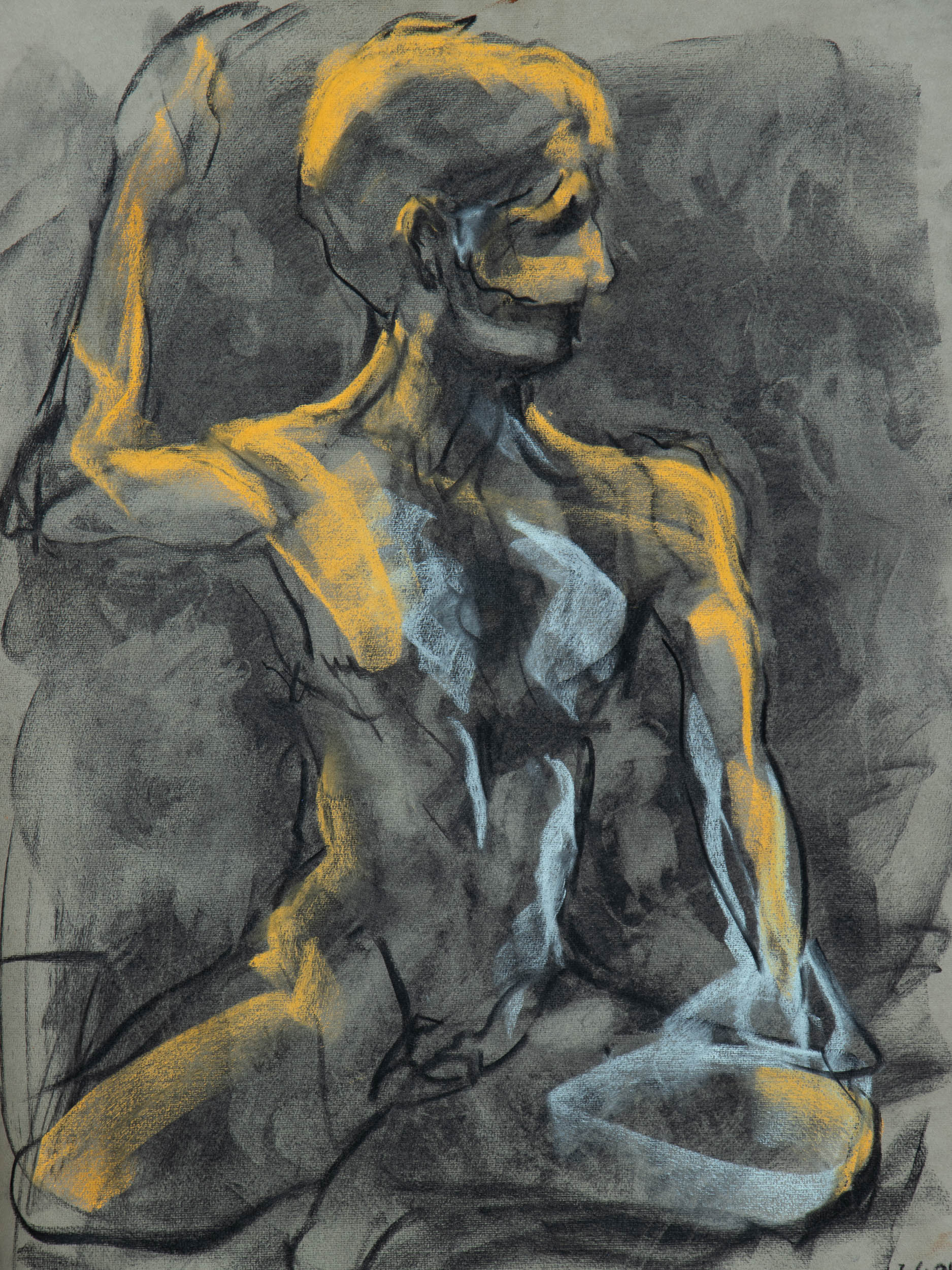 Becoming II, 2026, original soft pastel and charcoal live drawing by Bogdan Jensen from Le Garçon le plus triste du monde in Berlin