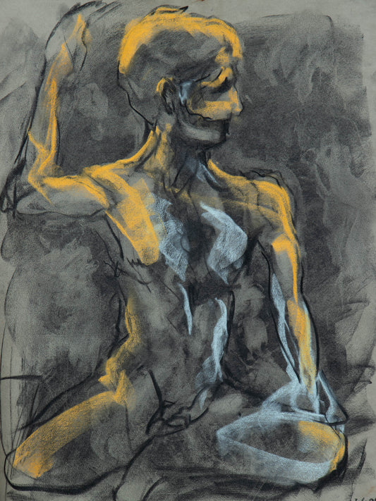 Becoming II, 2026, original soft pastel and charcoal live drawing by Bogdan Jensen from Le Garçon le plus triste du monde in Berlin