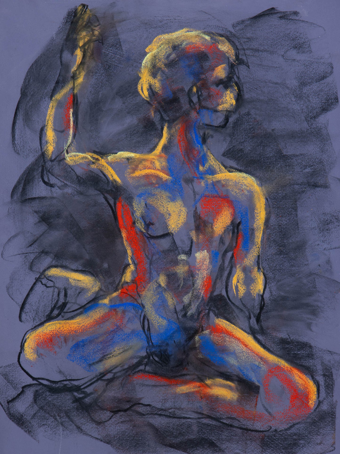 Becoming III, 2026, original soft pastel and charcoal live drawing by Bogdan Jensen from Le Garçon le plus triste du monde in Berlin