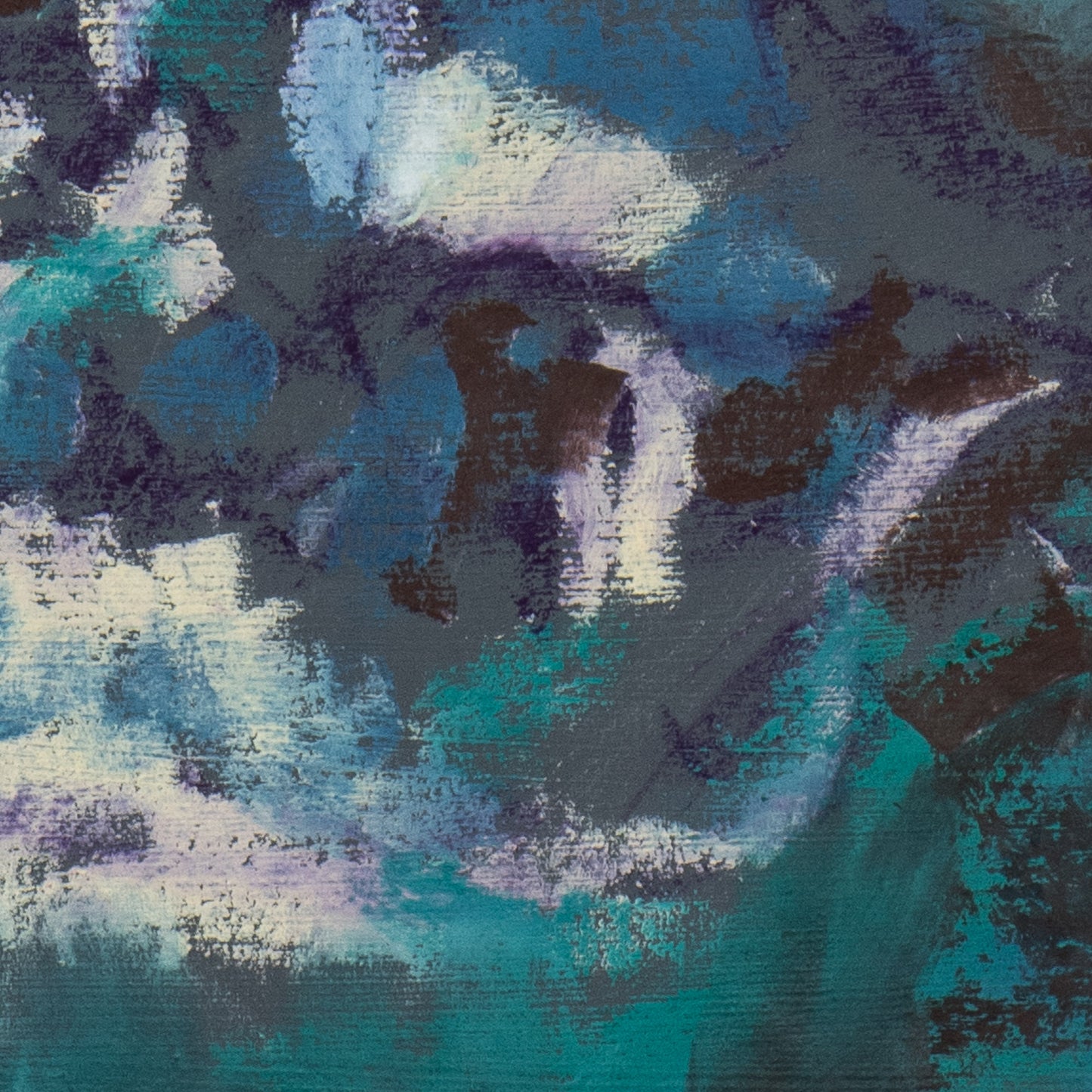 Close-up of Blue Remains fine art print by Bogdan Jensen showing painterly texture, deep teal shadow, and pale bone marks in the skull study