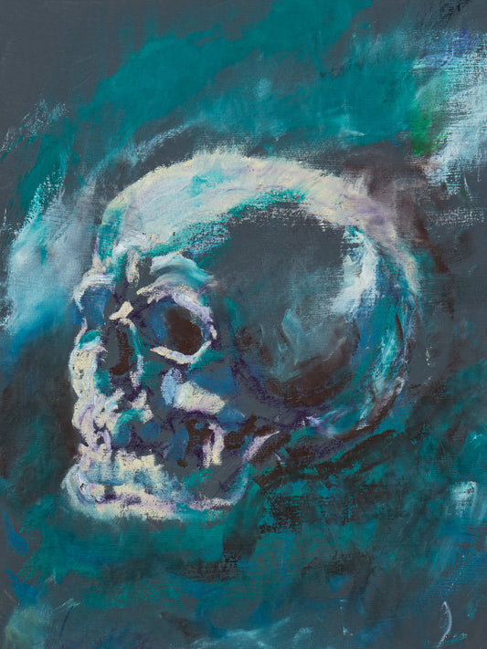 Blue Remains giclée fine art print by Bogdan Jensen on Hahnemühle German Etching paper, based on a blue-toned skull study
