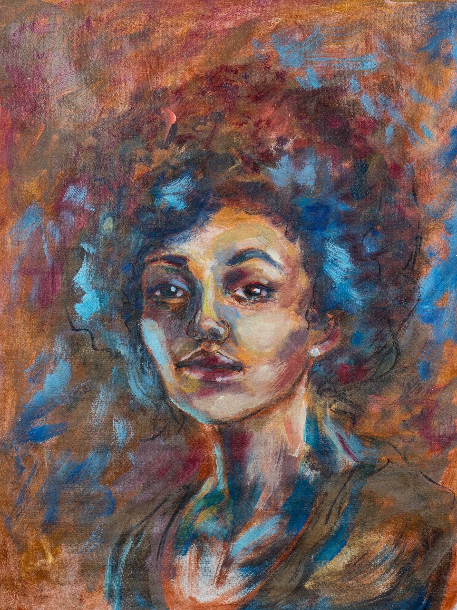 Blue Tempest giclée fine art print by Bogdan Jensen on Hahnemühle German Etching paper, based on a colourful soft pastel portrait
