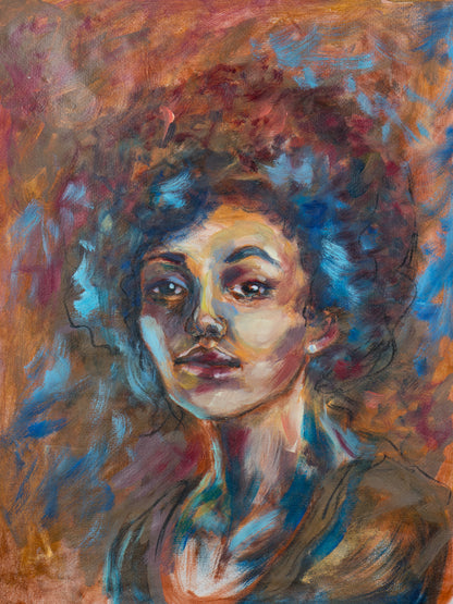 Blue Tempest giclée fine art print by Bogdan Jensen on Hahnemühle German Etching paper, based on a colourful soft pastel portrait
