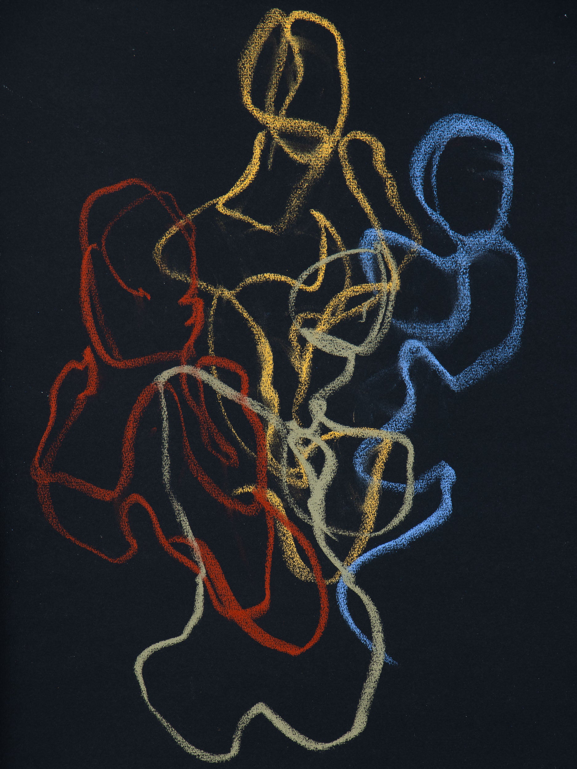 Chanson IV, 2026 original live figure drawing by Bogdan Jensen traced through overlapping coloured lines