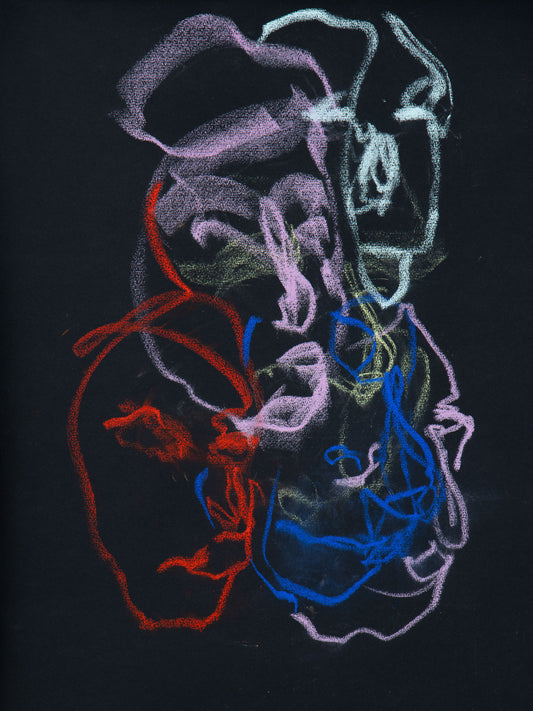 Écho III, 2026 original live drawing by Bogdan Jensen showing a double image of face and figure