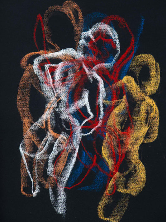Fugue IV, 2026 original layered live figure drawing by Bogdan Jensen through colour repetition and movement