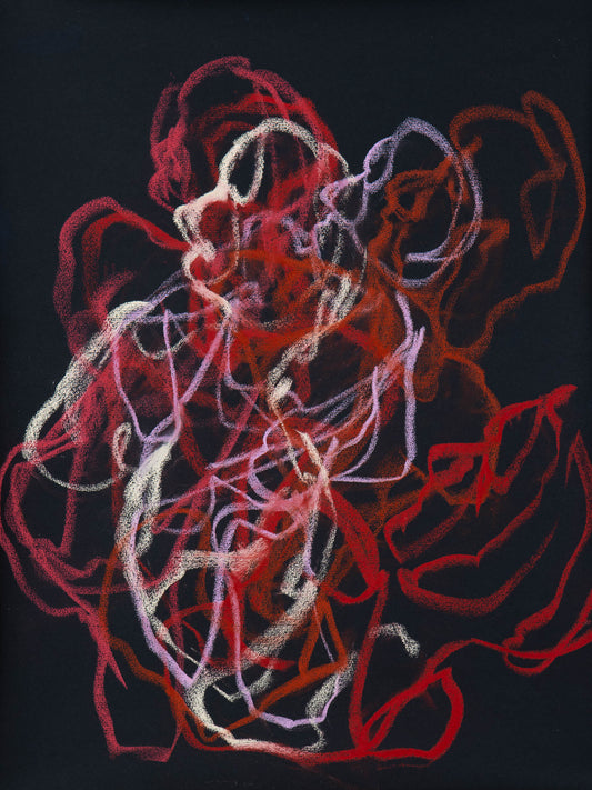 Fugue V, 2026 original live drawing by Bogdan Jensen where multiple gestures gather into one restless body