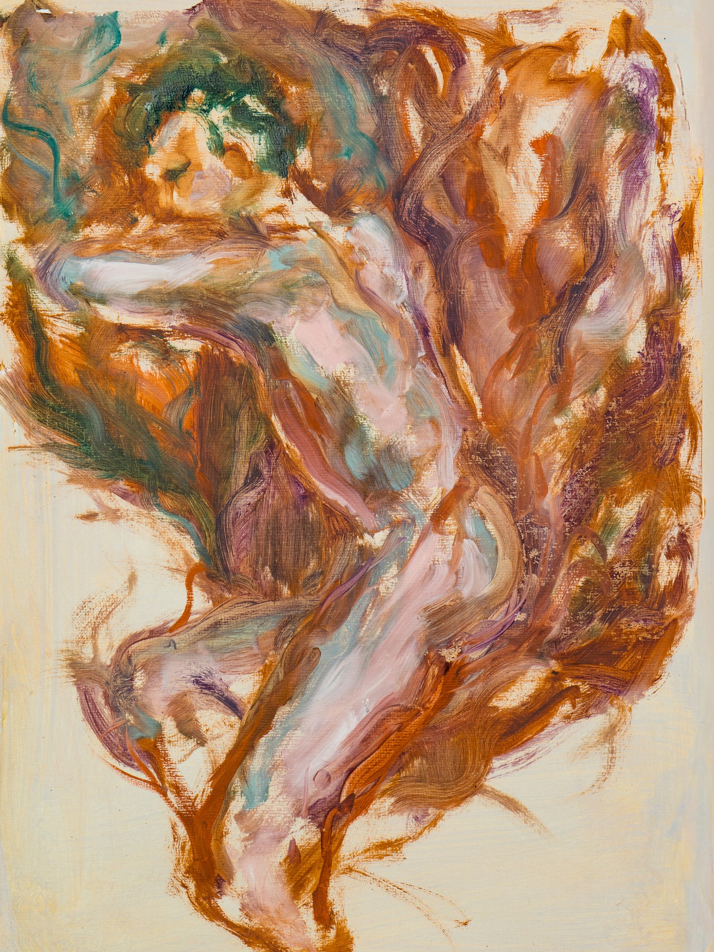 Held by Fire giclée fine art print by Bogdan Jensen on Hahnemühle German Etching paper, based on a reclining figure painting in copper and rose tones