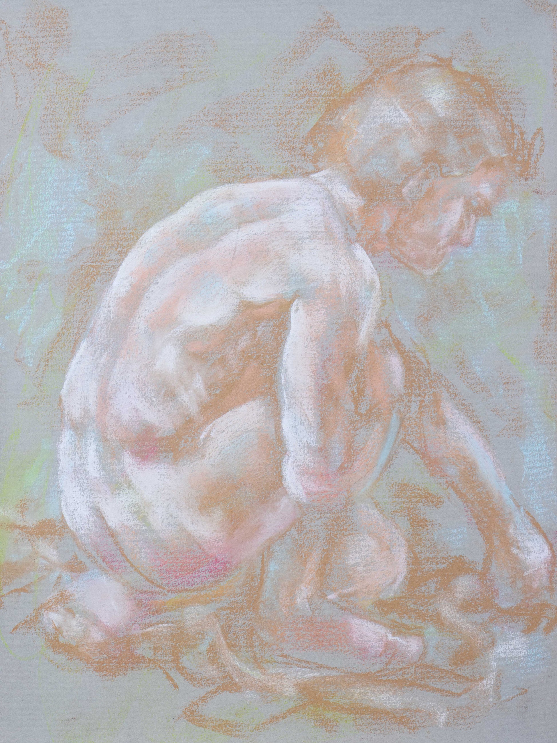 Inner Stillness giclée fine art print by Bogdan Jensen on Hahnemühle German Etching paper, based on a soft pastel life drawing of a crouched figure
