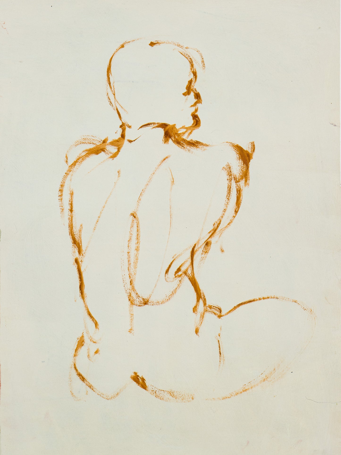 Lost in Line giclée fine art print by Bogdan Jensen on Hahnemühle German Etching paper, based on a minimal seated figure drawing in warm ochre lines