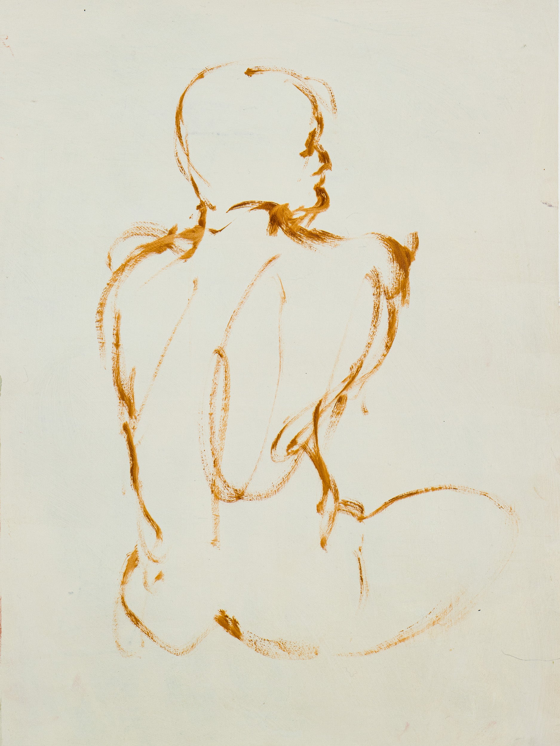 Lost in Line giclée fine art print by Bogdan Jensen on Hahnemühle German Etching paper, based on a minimal seated figure drawing in warm ochre lines