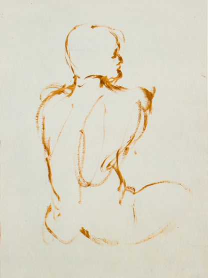 Lost in Line giclée fine art print by Bogdan Jensen on Hahnemühle German Etching paper, based on a minimal seated figure drawing in warm ochre lines