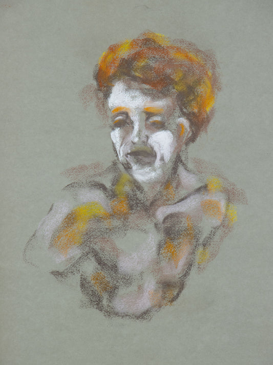 Masque IV, 2026 original pale live portrait drawing by Bogdan Jensen where the face appears like a fading mask
