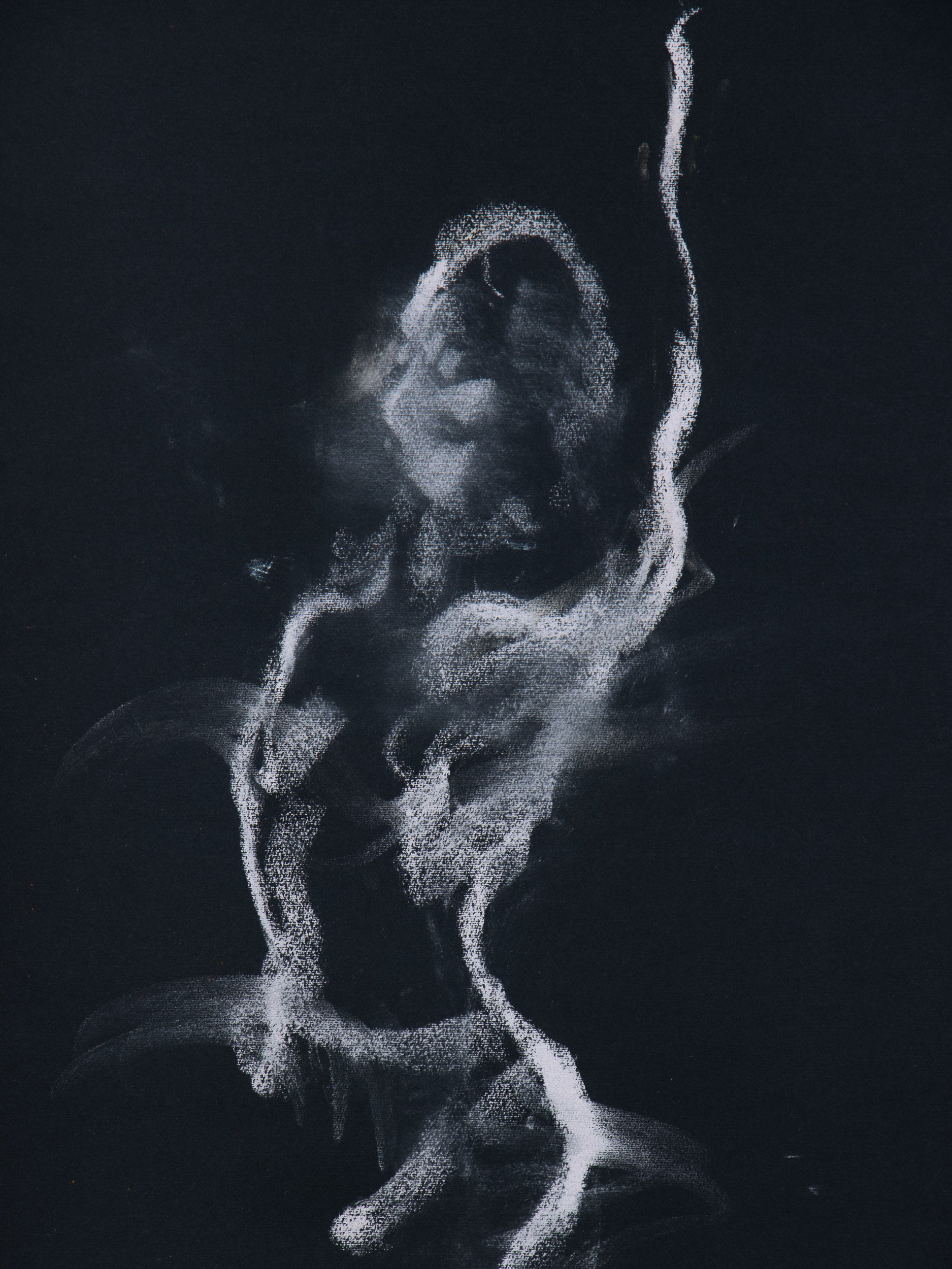 Pose I, 2026 original live figure drawing by Bogdan Jensen of a bright figure emerging from darkness