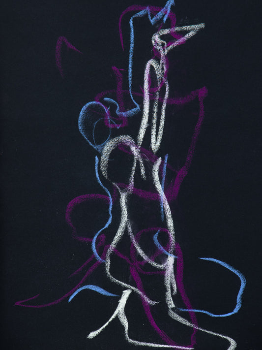 Pose III, 2026 original vertical live figure drawing by Bogdan Jensen where the body becomes line rhythm and suspension
