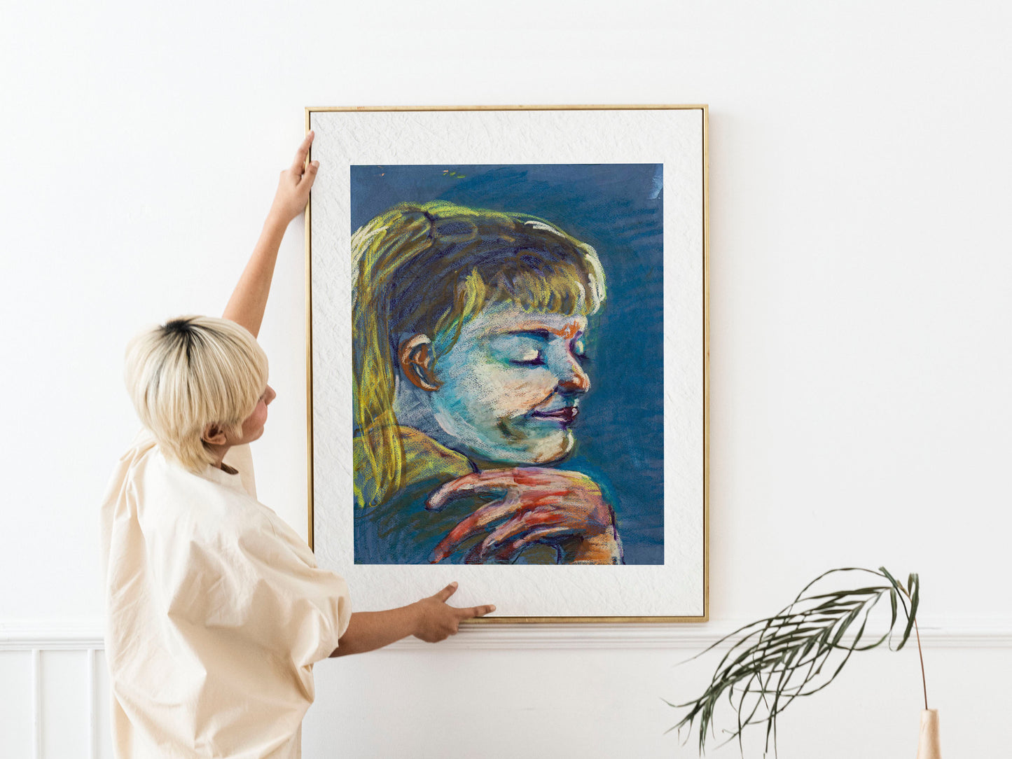 Quiet Tide giclée fine art print by Bogdan Jensen on Hahnemühle German Etching paper, based on a soft pastel portrait in blue tones