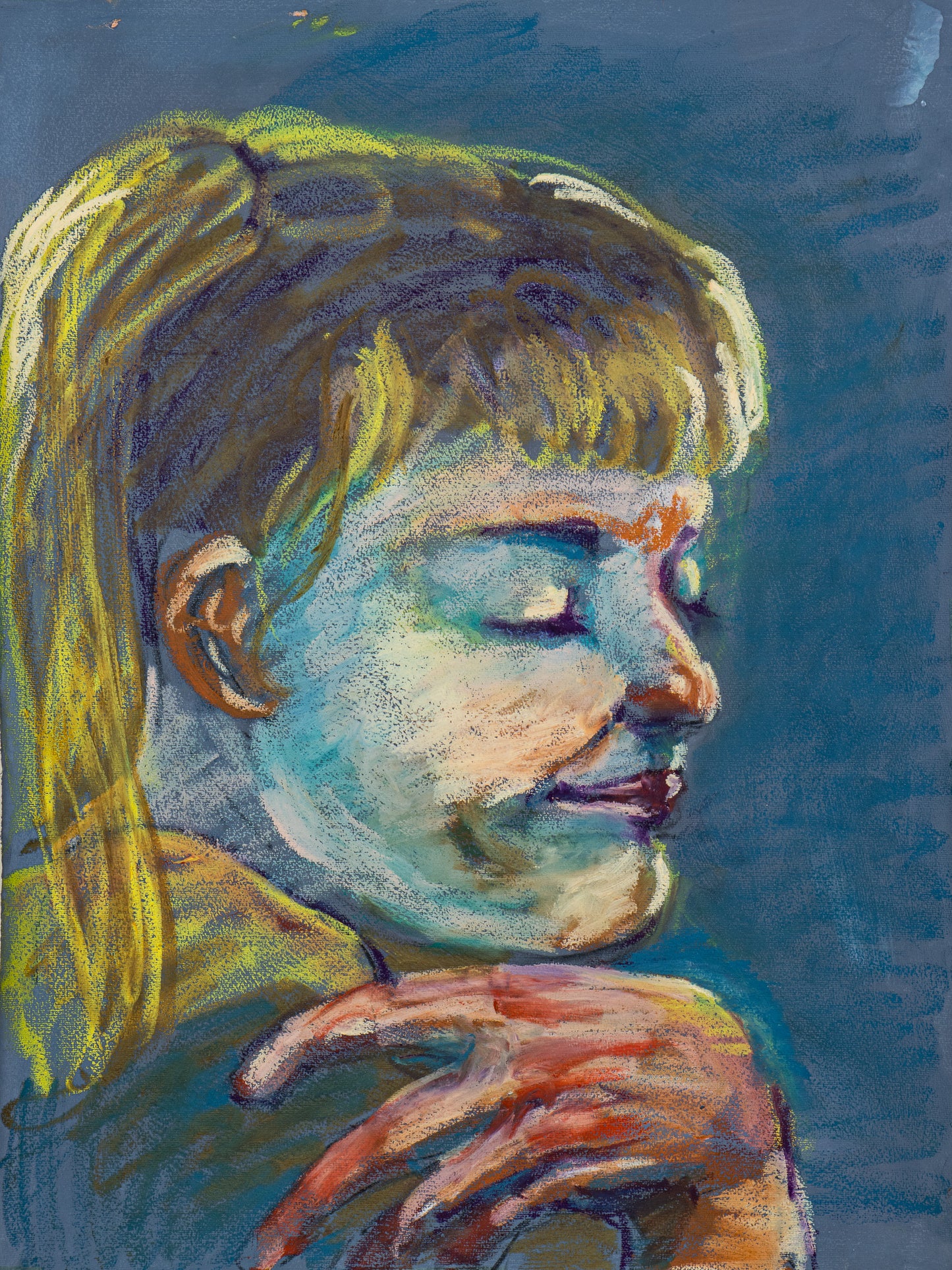 Quiet Tide giclée fine art print by Bogdan Jensen on Hahnemühle German Etching paper, based on a soft pastel portrait in blue tones