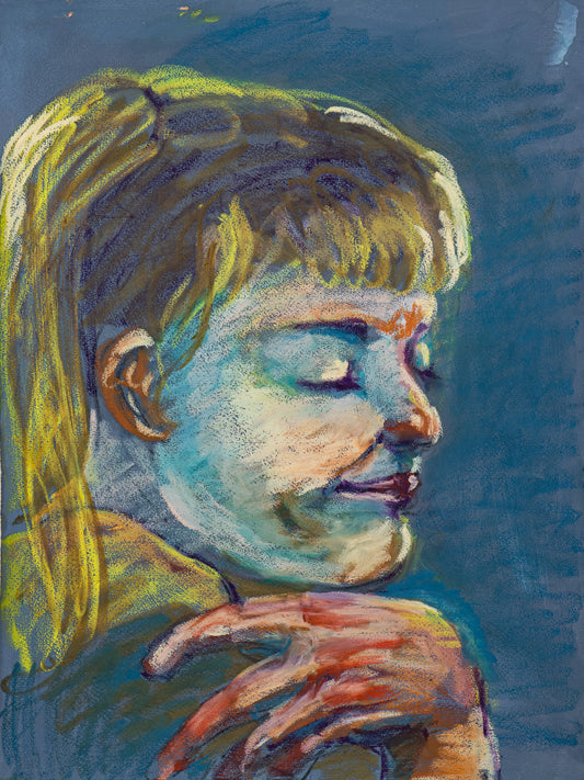 Quiet Tide giclée fine art print by Bogdan Jensen on Hahnemühle German Etching paper, based on a soft pastel portrait in blue tones