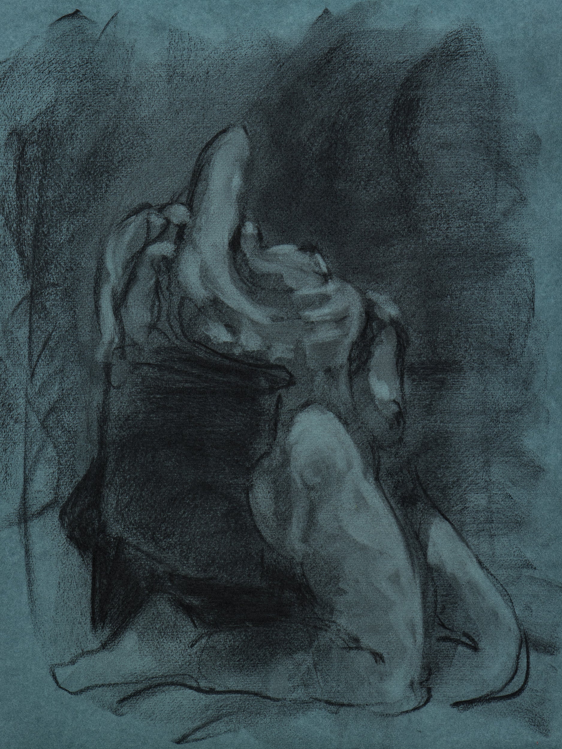 Returned from Shadow giclée fine art print by Bogdan Jensen on Hahnemühle German Etching paper, based on a blue-toned charcoal figure drawing