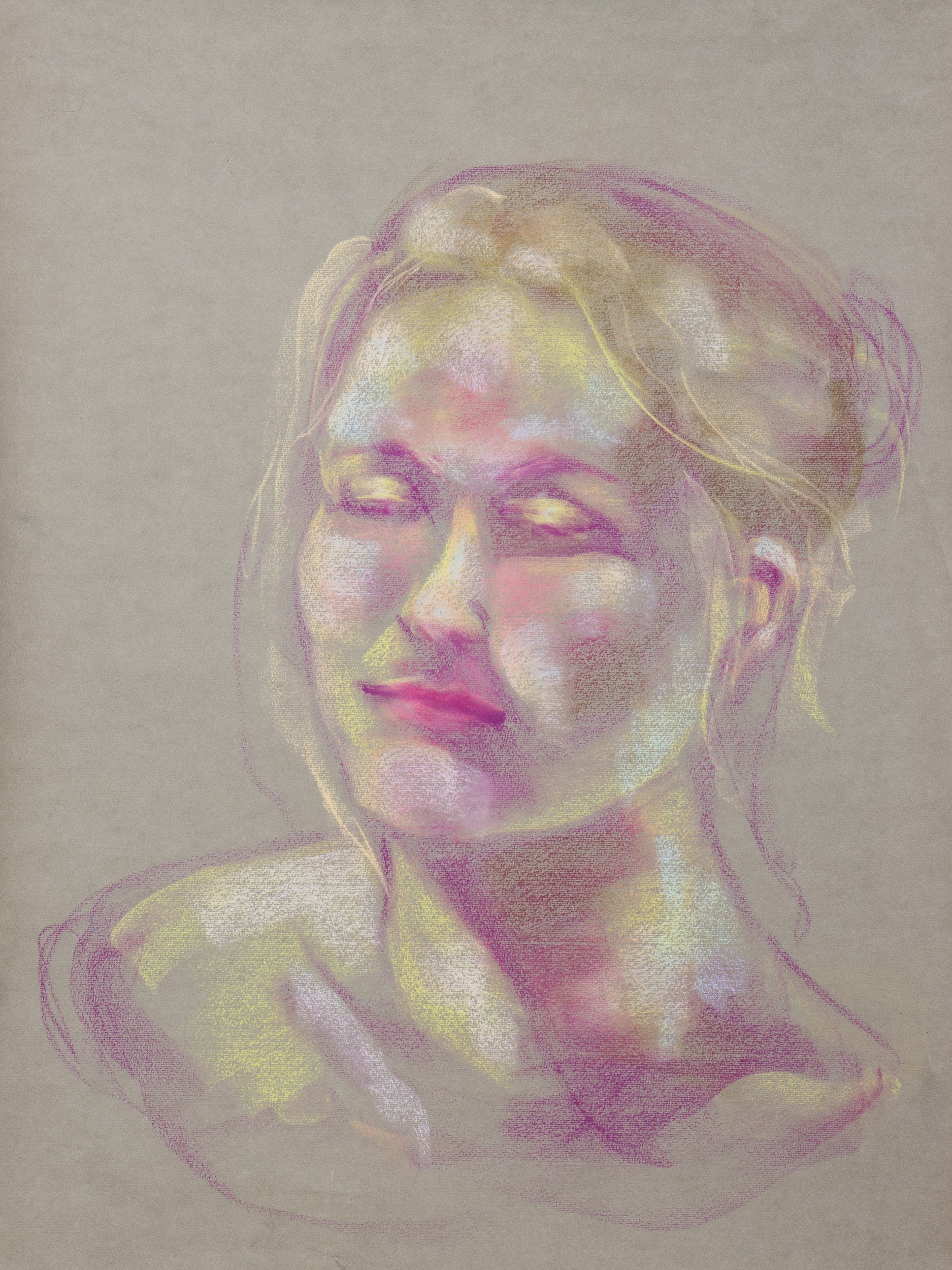 Soft Glow giclée fine art print by Bogdan Jensen on Hahnemühle German Etching paper, based on a soft pastel portrait in pink and yellow tones