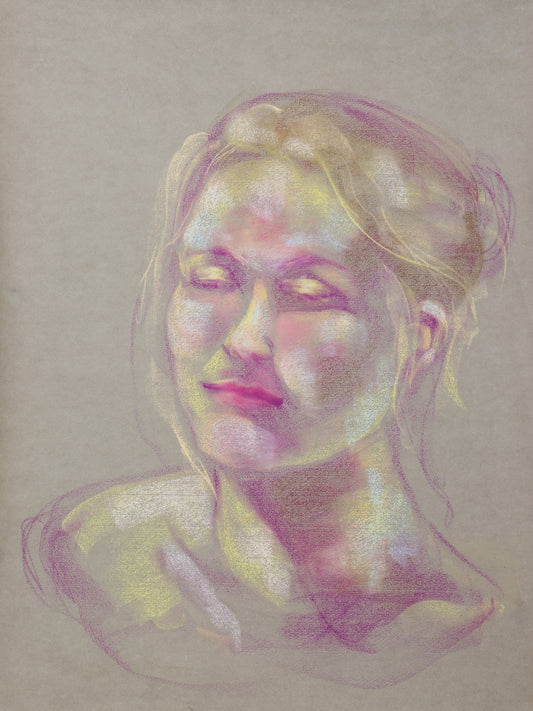 Soft Glow giclée fine art print by Bogdan Jensen on Hahnemühle German Etching paper, based on a soft pastel portrait in pink and yellow tones