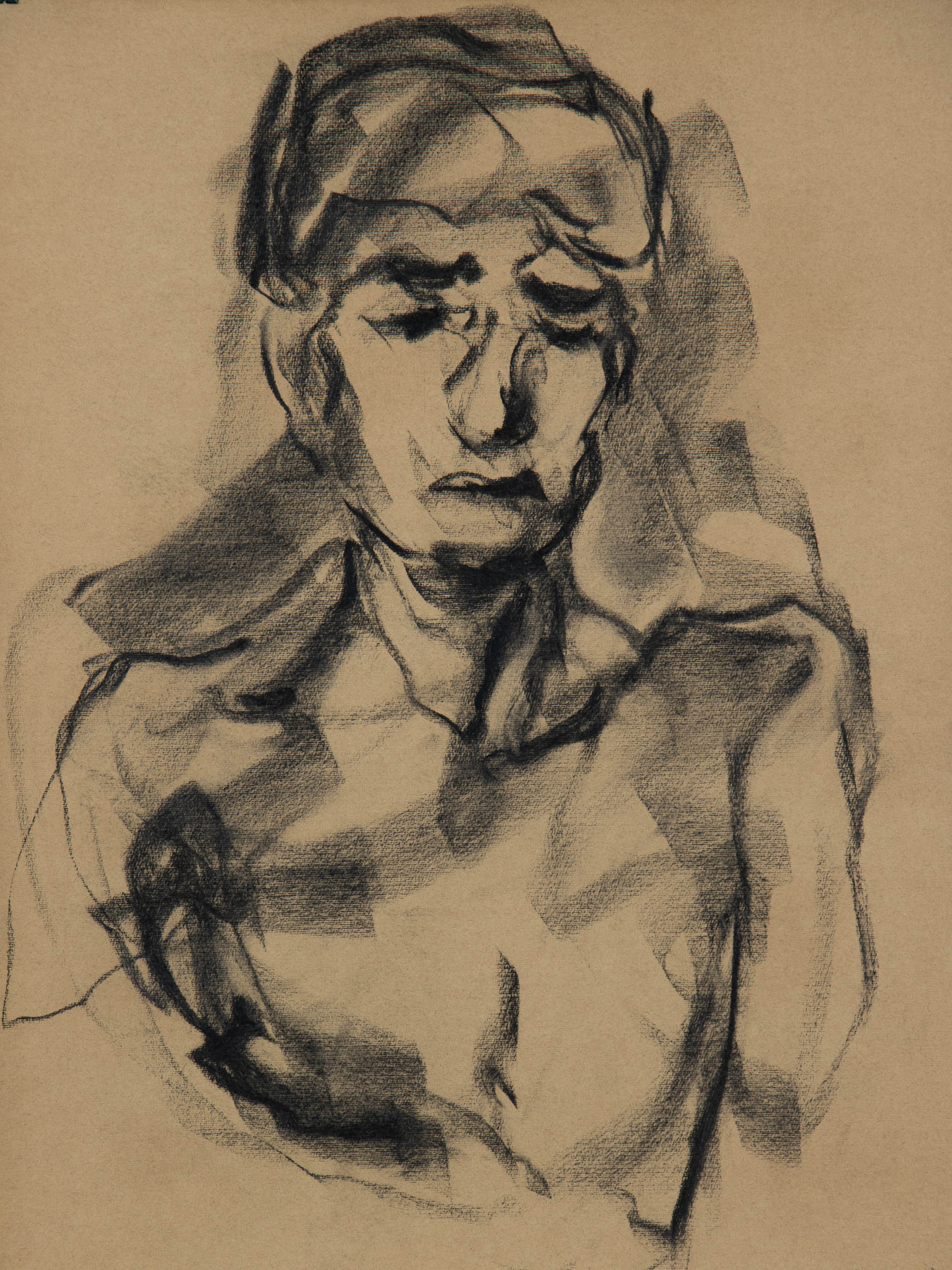 Suspended II, 2026 original seated figure drawing by Bogdan Jensen from the Berlin performance