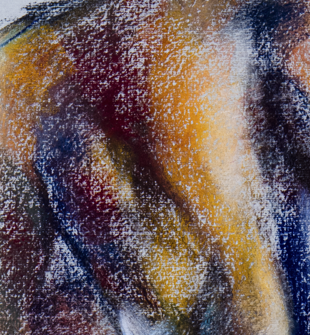 Close-up of Where the Dance Lives fine art print by Bogdan Jensen showing soft pastel texture, warm colour transitions, and the dancer’s back with light along the spine
